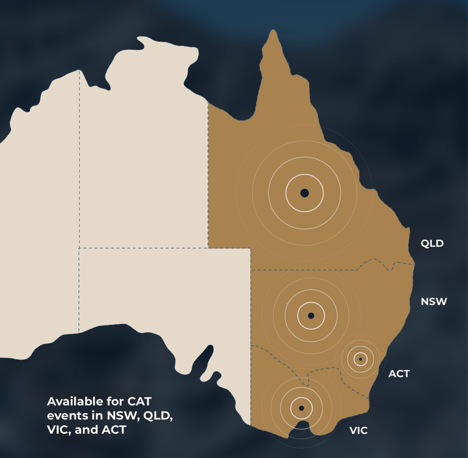 Map of Australia highlighting CBS coverage across Queensland, New South Wales, ACT and Victoria